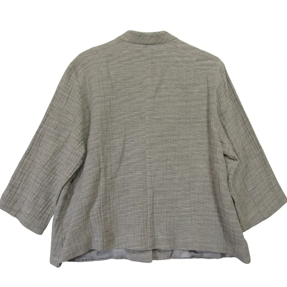 Eileen Fisher Jacket‎ Womens Beige Good Cotton Textured Mandarin Collar 3/4 Slv